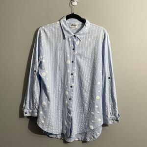 Wild Palms Women’s Coastal Light Blue Roll-Tab Long Sleeve Shirt XL Button Front